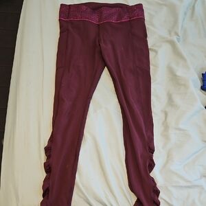 Lululemon Athletica Burgundy Leggings with Pink Trim